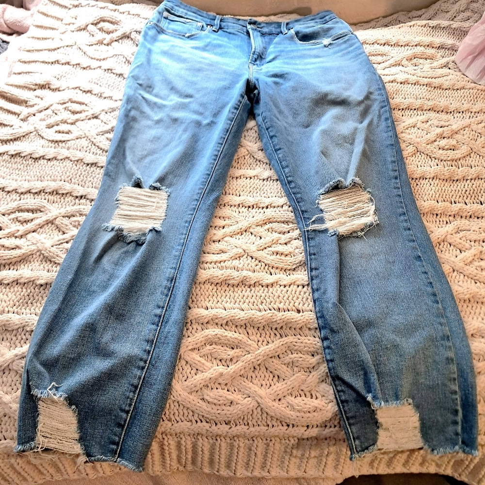 Good American Good Classic Women Slim Straight Distress Jeans Size 12/31 Indigo